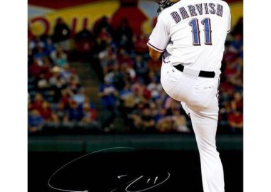 Yu Darvish Texas Rangers Autographed 16" x 20" Pitching in White with Leg Tucked Back Photograph[フレームなし]