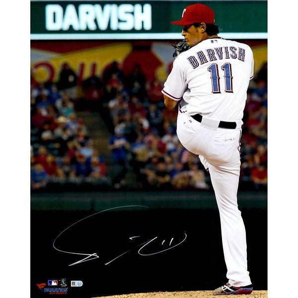 Yu Darvish Texas Rangers Autographed 16" x 20" Pitching in White with Leg Tucked Back Photograph[フレームなし]