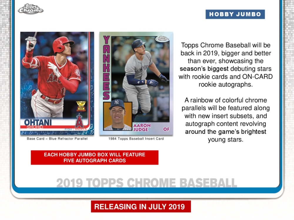 MLB 2019 TOPPS CHROME BASEBALL JUMBO