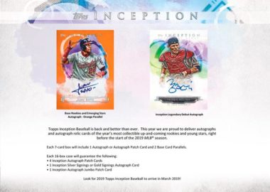 MLB 2019 TOPPS INCEPTION BASEBALL