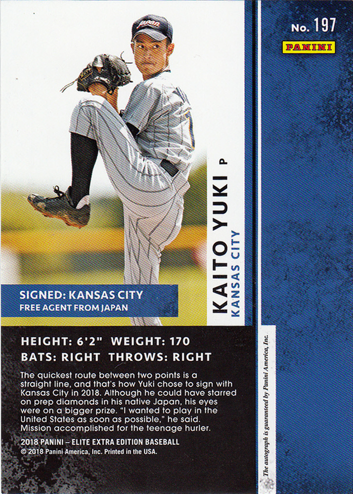 2018 MLB PANINI ELITE EXTRA EDITION KAITO YUKI