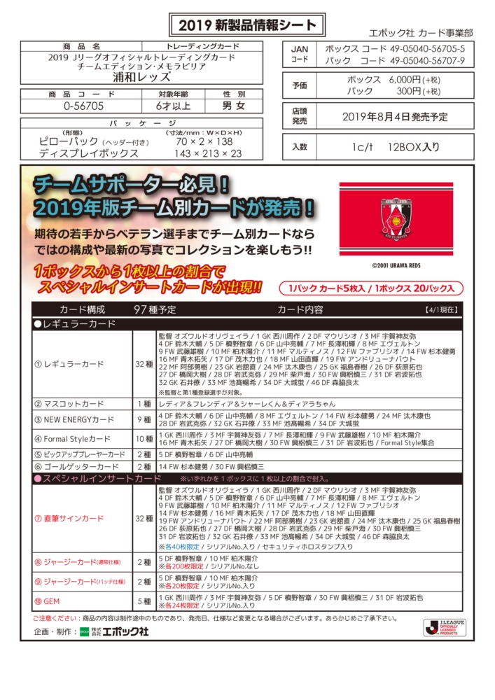 EPOCH 2019 Jリーグチームエディション 浦和レッズ | Trading Card Journal