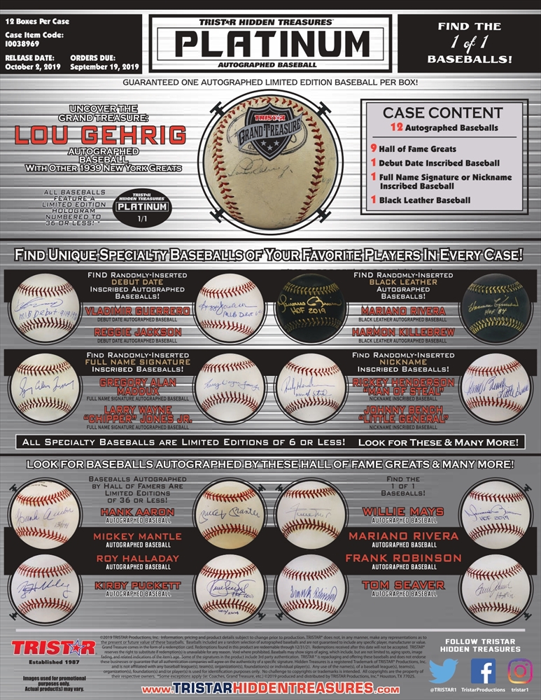 2019 TRISTAR HIDDEN TREASURES AUTOGRAPHED BASEBALL PLATINUM SERIES 2