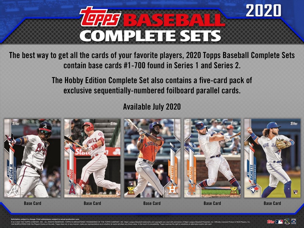 MLB 2020 TOPPS BASEBALL COMPLETE SET HOBBY