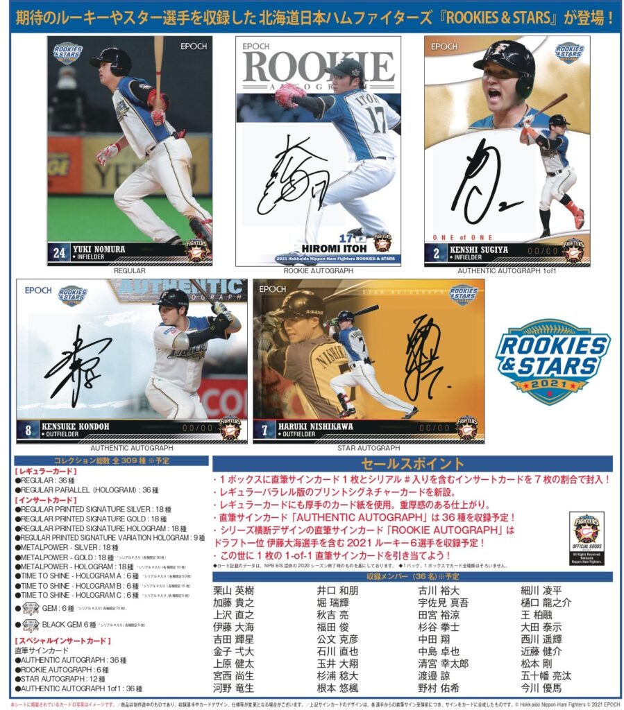 ⚾ EPOCH 2021 北海道日本ハムファイターズ 『ROOKIES ＆ STARS』プレミアムベースボールカード【製品情報】 | Trading  Card Journal