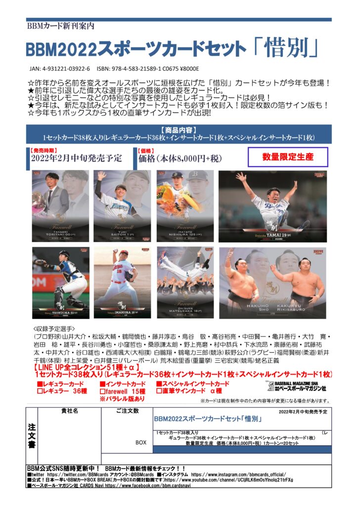 BBM 2022 スポーツカードセット「惜別」【製品情報】 | Trading Card ...