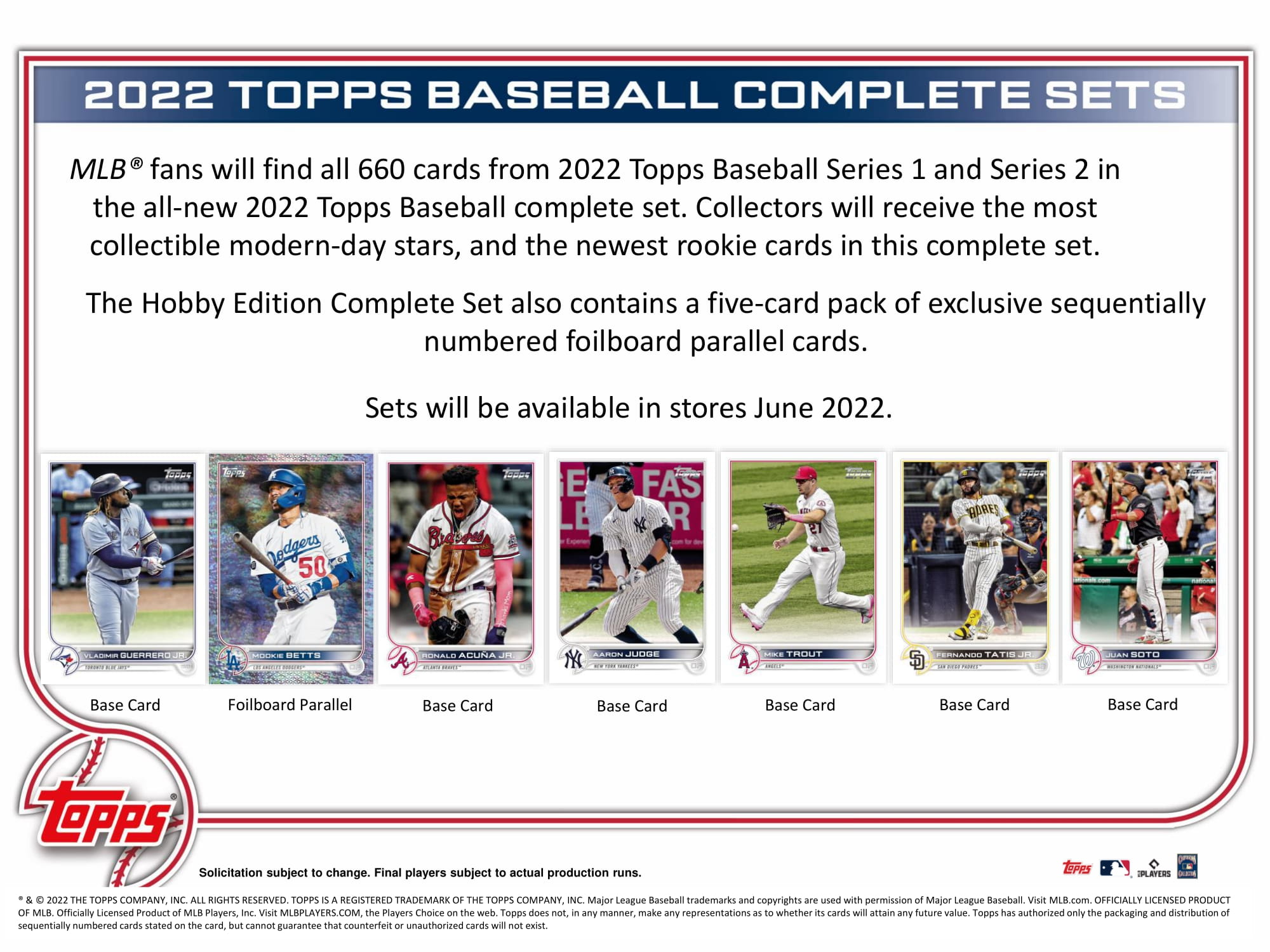 MLB 2022 TOPPS BASEBALL COMPLETE SETS HOBBY