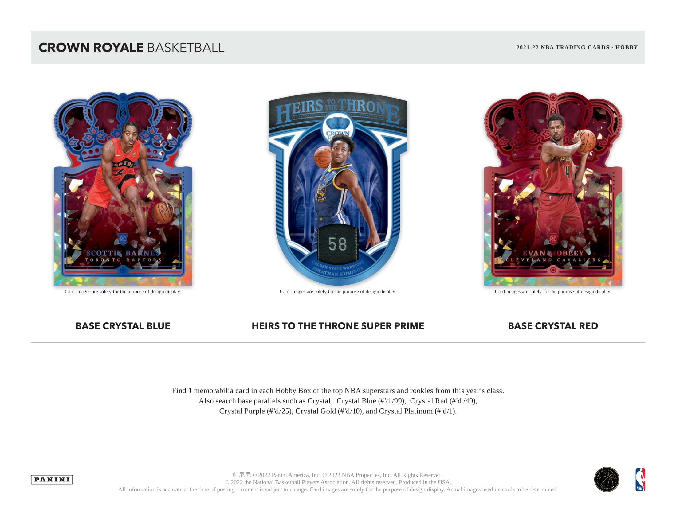 🏀 NBA 2021-22 PANINI CROWN ROYALE BASKETBALL HOBBY【製品情報 