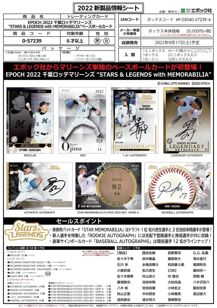 ⚾ EPOCH 2022 千葉ロッテマリーンズ “STARS & LEGENDS with