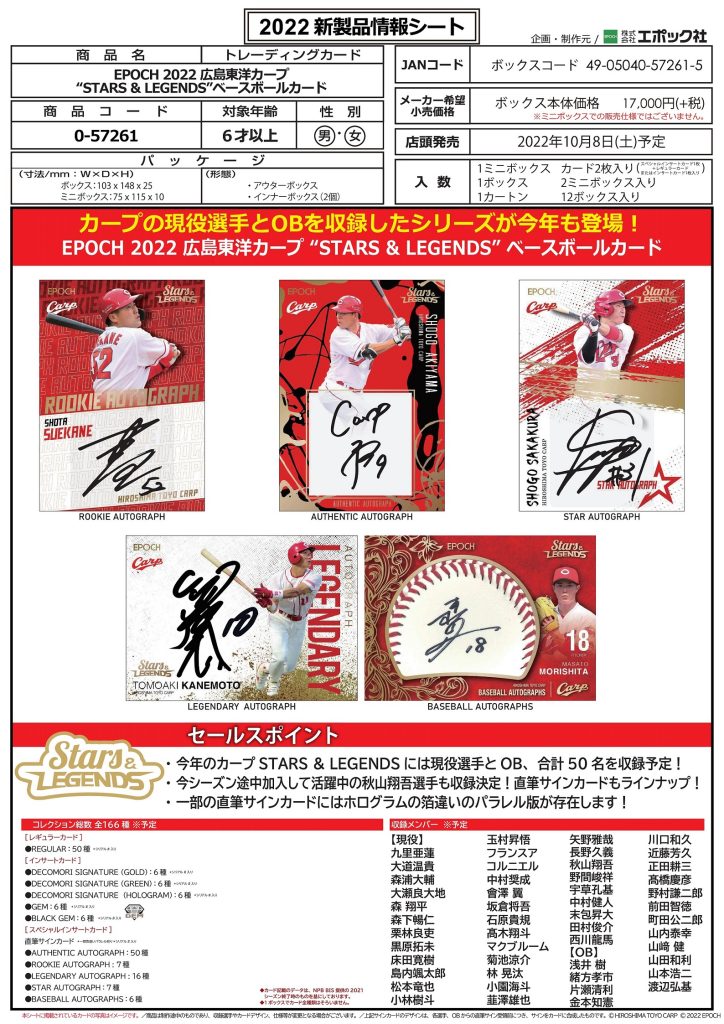 ⚾ EPOCH 2022 広島東洋カープ STARS & LEGENDS ベースボールカード ...