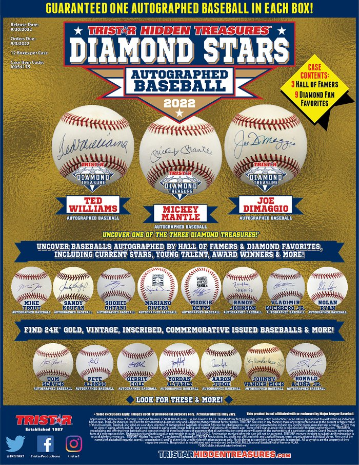 2022 TRISTAR HIDDEN TREASURES DIAMOND STARS AUTOGRAPHED BASEBALLS