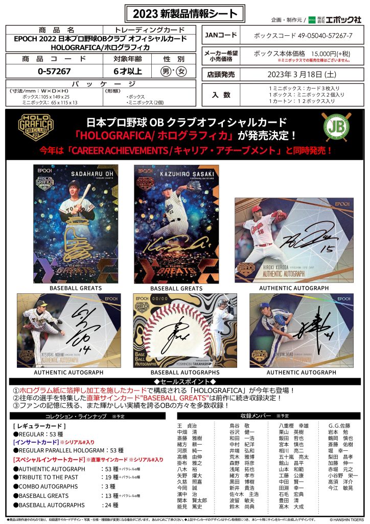 ⚾ EPOCH 2022 日本プロ野球OBクラブ オフィシャルカード HOLOGRAFICA 