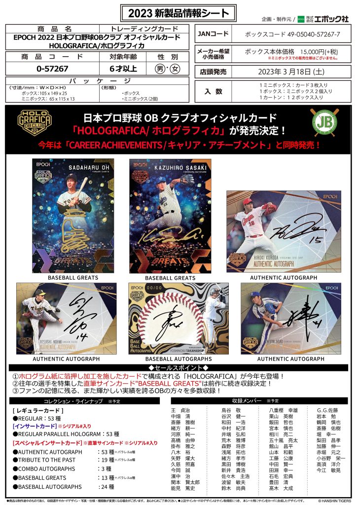 EPOCH 2022 日本プロ野球OBクラブ オフィシャルカード HOLOGRAFICA/ホログラフィカ