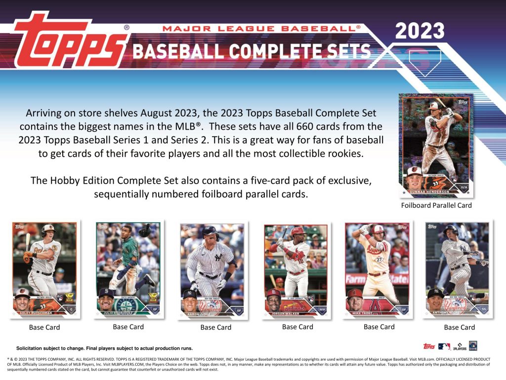 MLB 2023 TOPPS BASEBALL COMPLETE SETS HOBBY