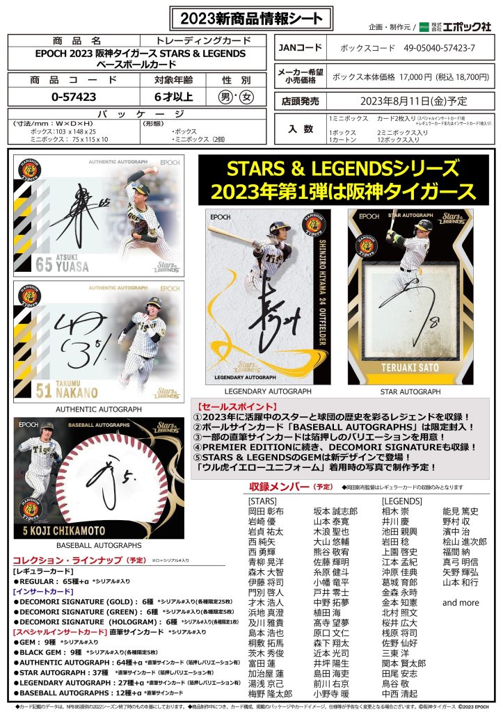 EPOCH 2023 阪神タイガース STARS & LEGENDS ベースボールカード