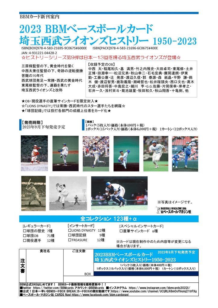 2023 BBM ベースボールカード 埼玉西武ライオンズヒストリー 1950-2023