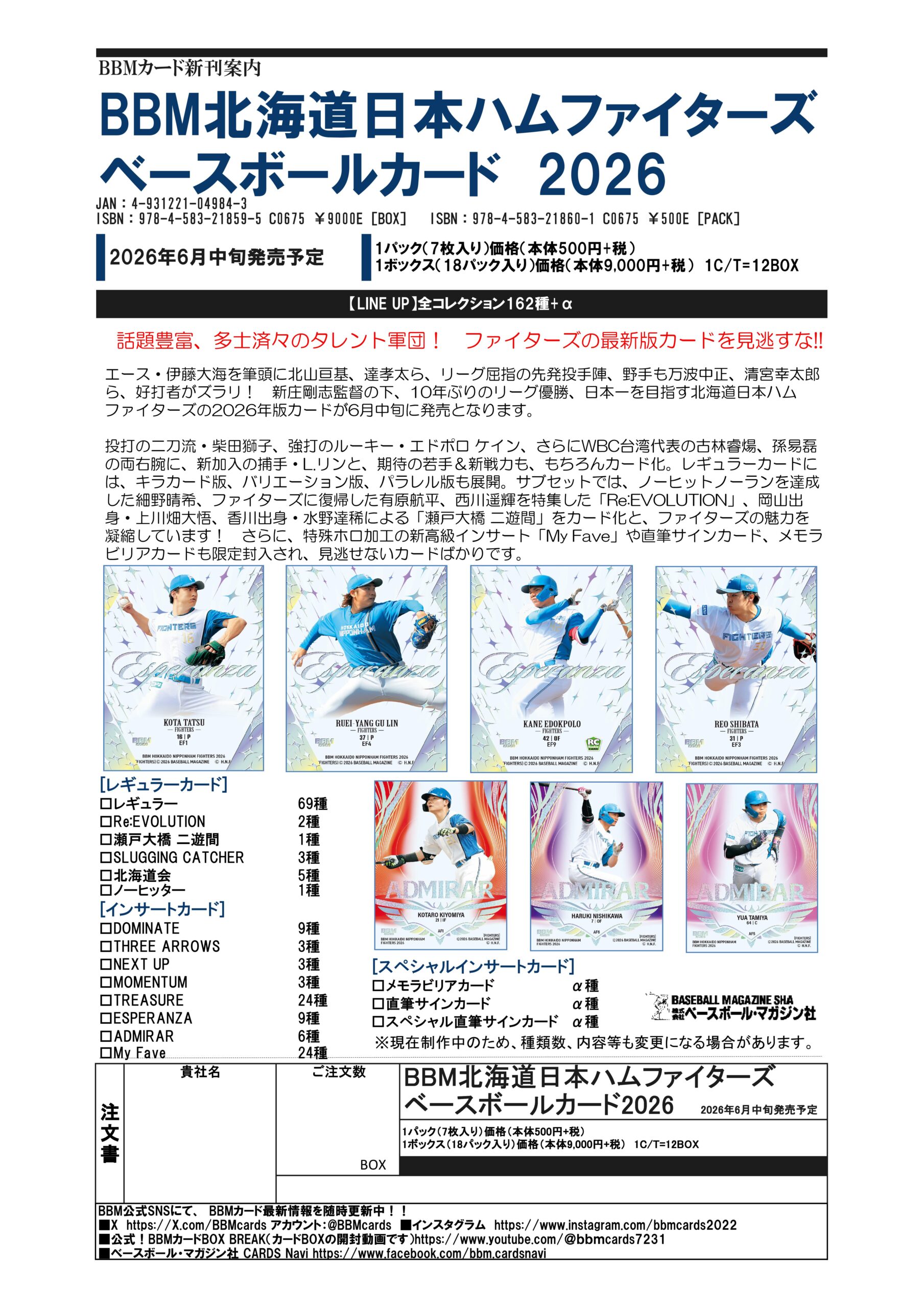 製品情報】BBM 北海道日本ハムファイターズ ベースボールカード 2026